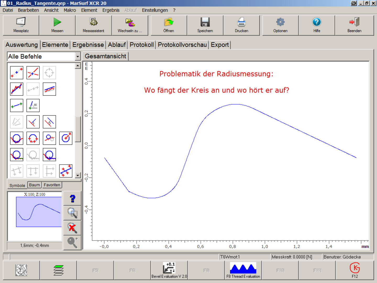 Messung einer Kontur mit tangentialen Übergängen